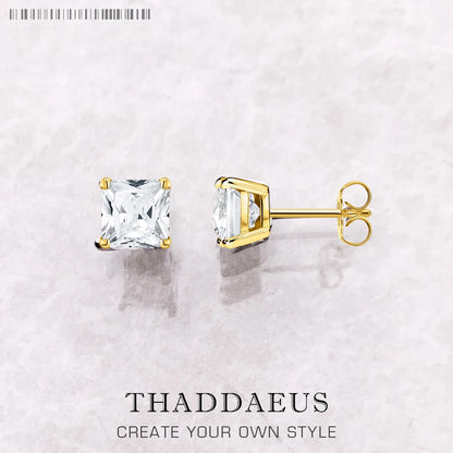 Orange Princess-Cut Zircon Stud Earrings
