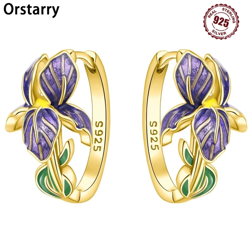 Purple Iris S925 Hoop Earrings