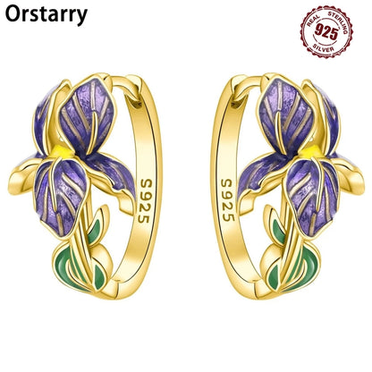 Purple Iris S925 Hoop Earrings