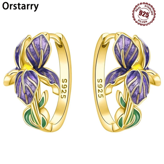 Purple Iris S925 Hoop Earrings