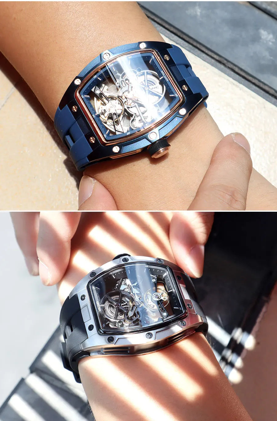 MEGIR 2242 Blue Skeleton Automatic Watch