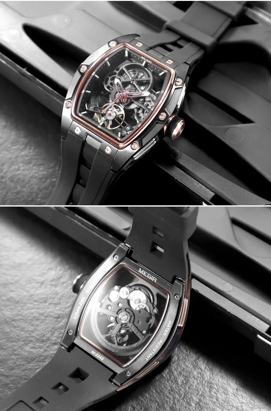 MEGIR 2242 Blue Skeleton Automatic Watch
