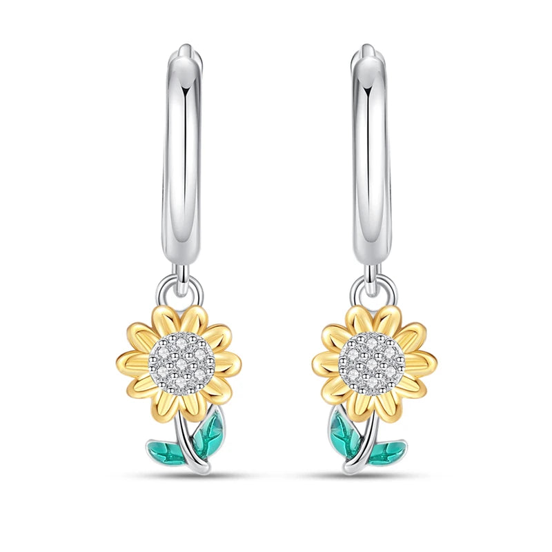 Iris Flower Sterling Silver Drop Earrings