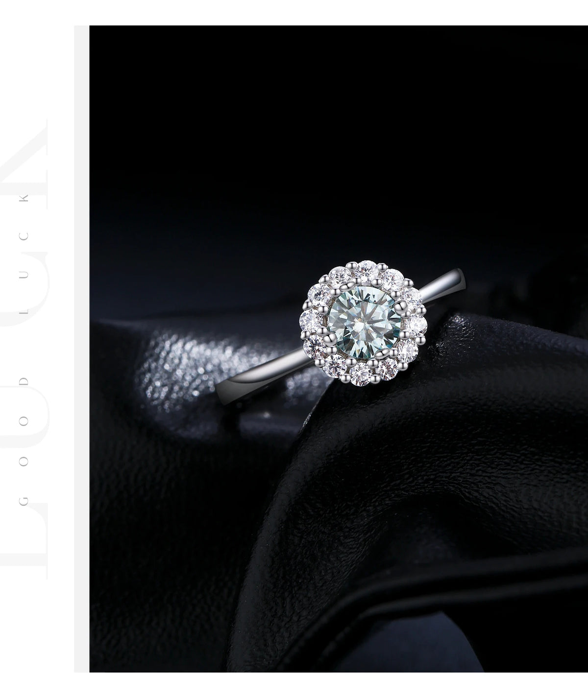 Teal Halo Moissanite Ring