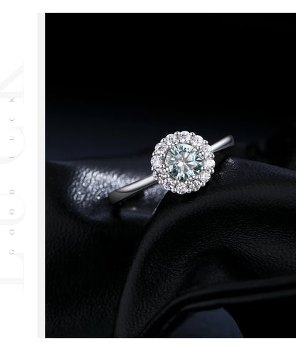 Teal Halo Moissanite Ring
