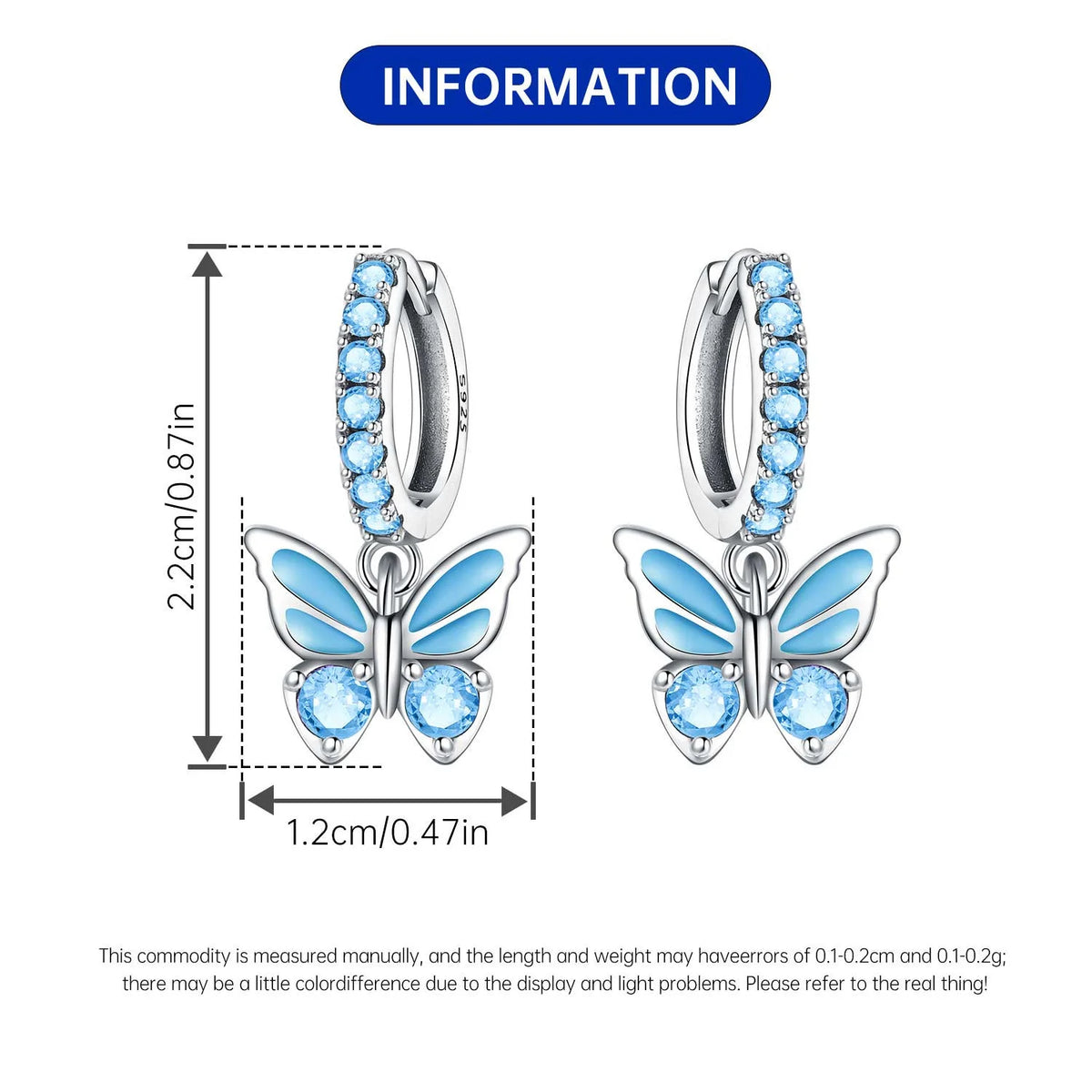 Blue Butterfly Sterling Silver Drop Earrings