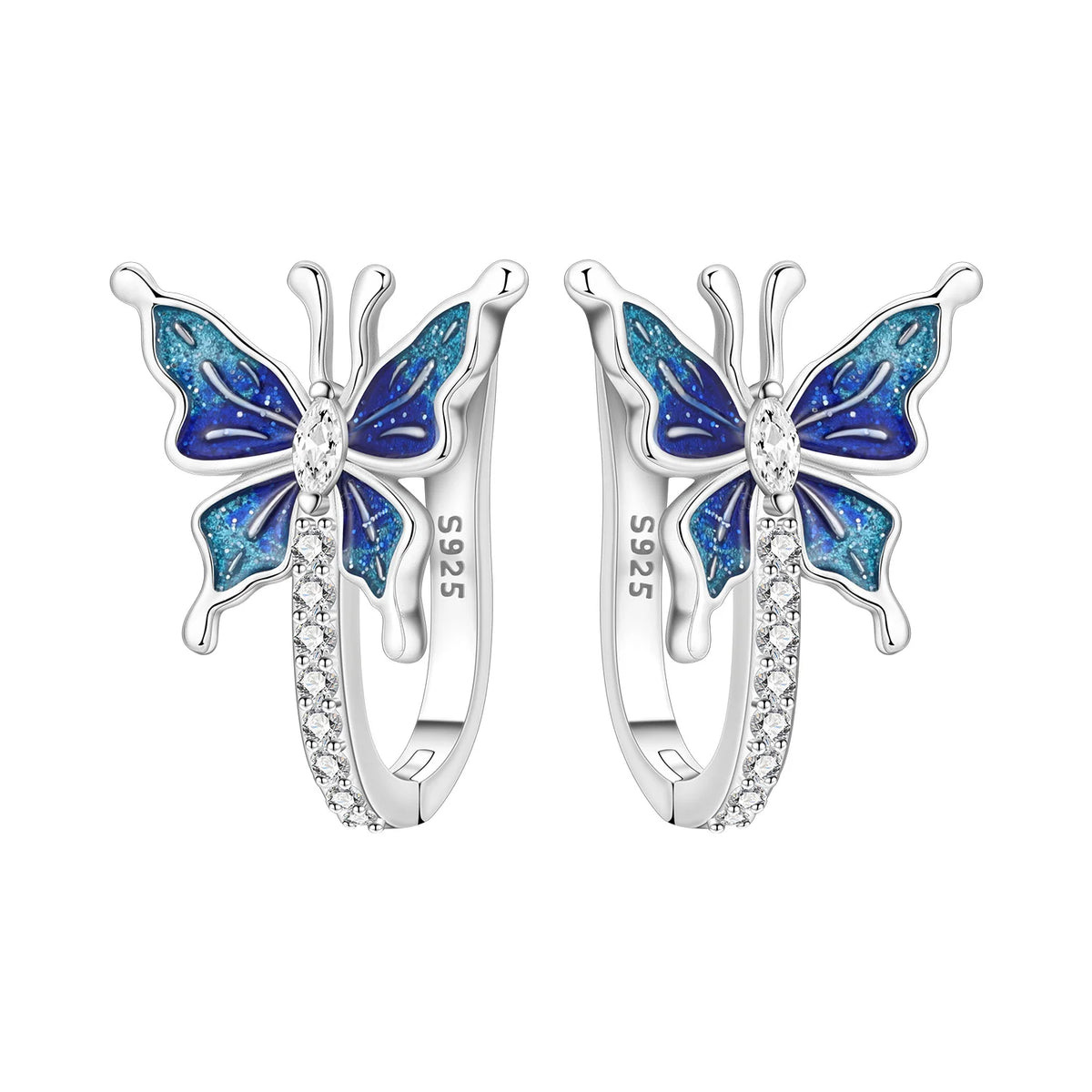 Blue Butterfly Sterling Silver Drop Earrings