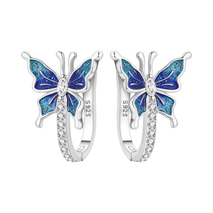 Blue Butterfly Sterling Silver Drop Earrings