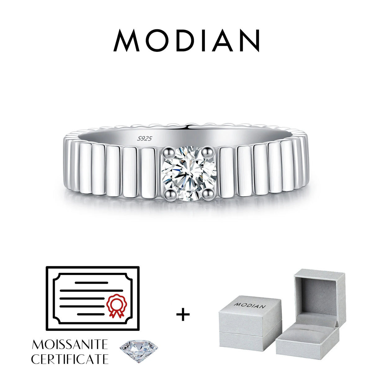 Ribbed Moissanite Band Ring