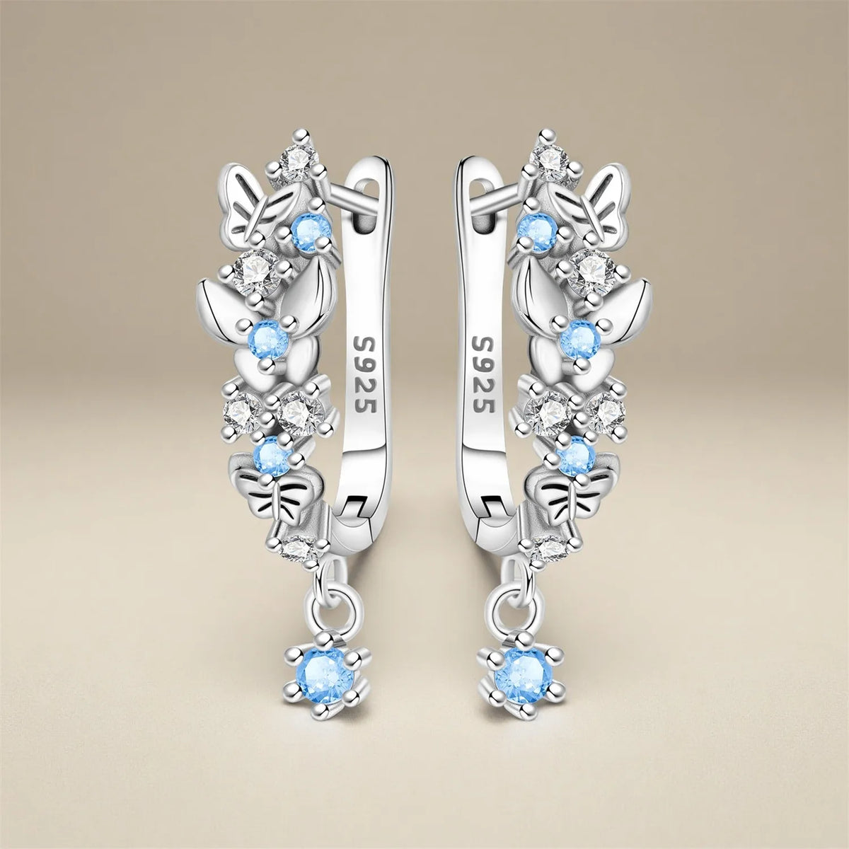 Blue Butterfly Sterling Silver Drop Earrings