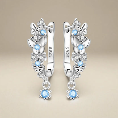 Blue Butterfly Sterling Silver Drop Earrings