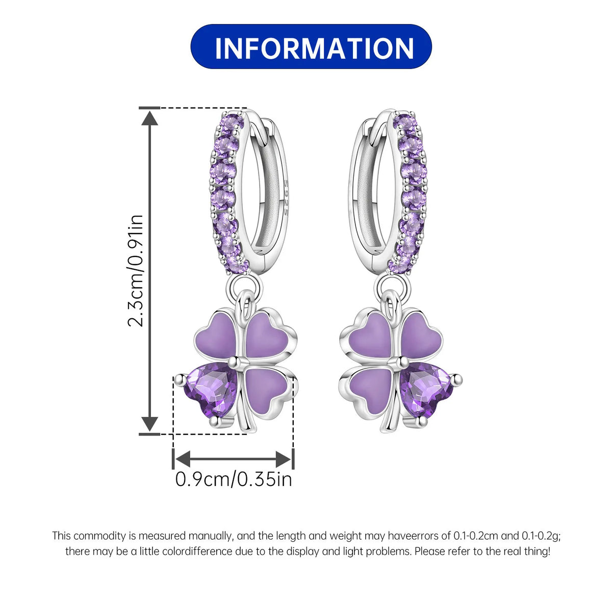 Purple Clover Sterling Silver Drop Earrings