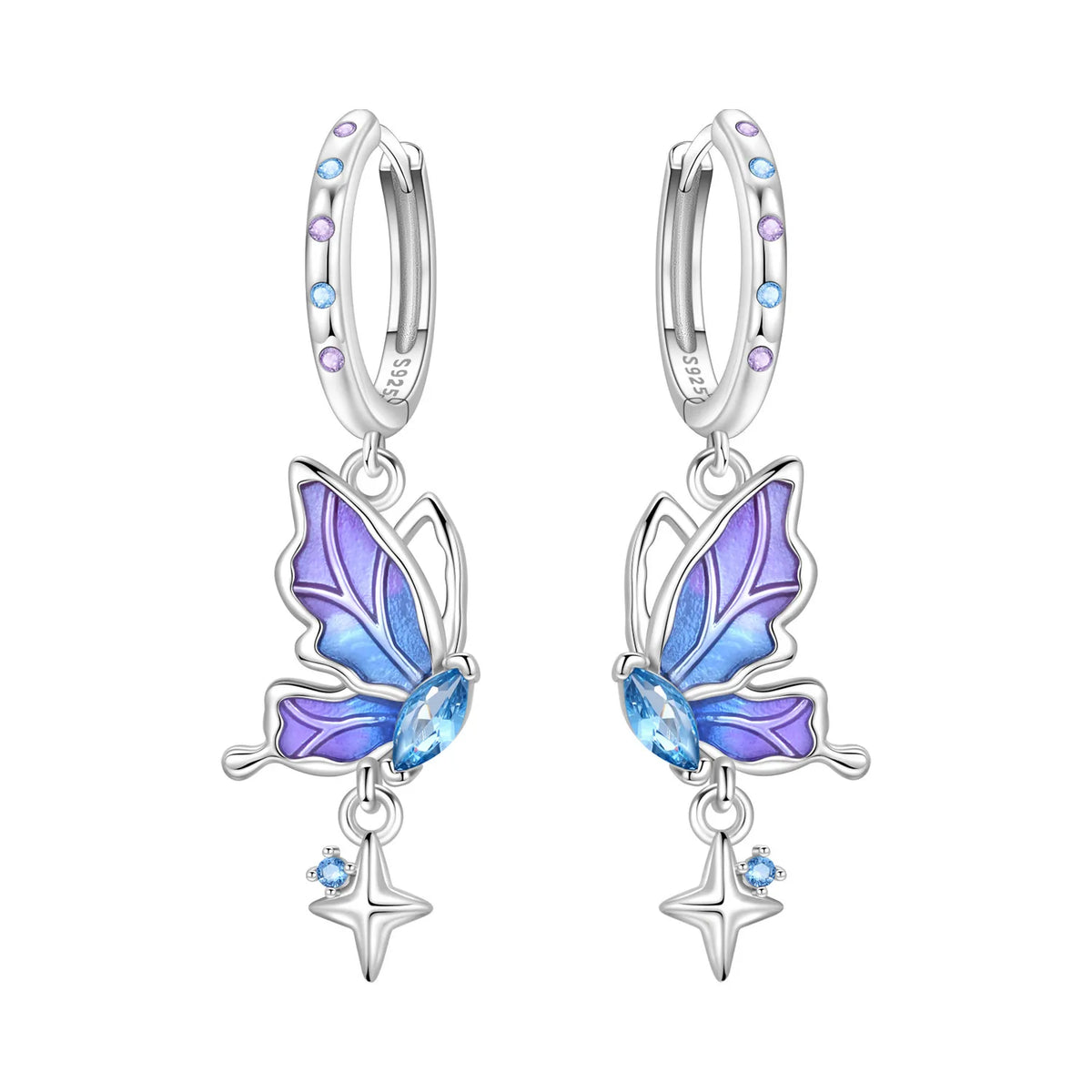 Blue Butterfly Sterling Silver Drop Earrings