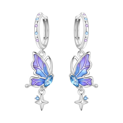 Blue Butterfly Sterling Silver Drop Earrings