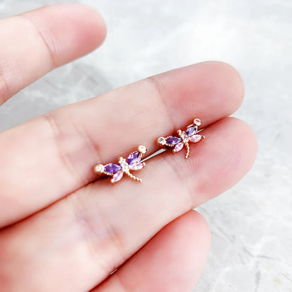 Pastel Dragonfly Sterling Silver Stud Earrings
