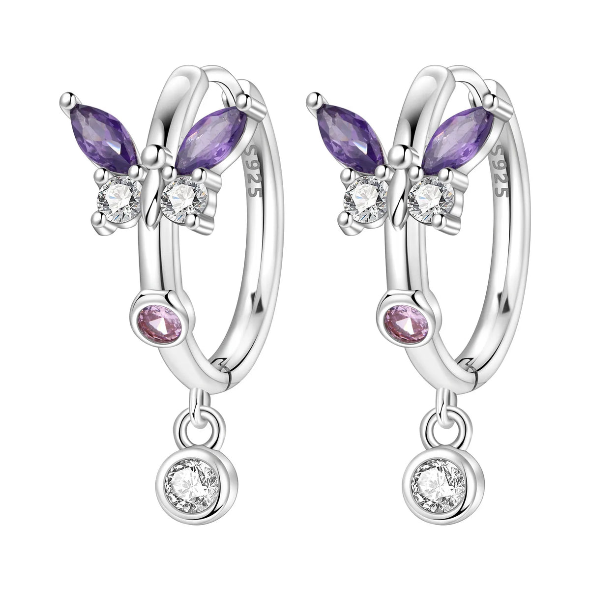 Iris Flower Sterling Silver Drop Earrings