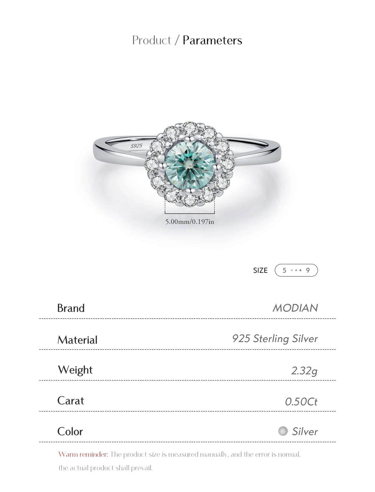 Teal Halo Moissanite Ring