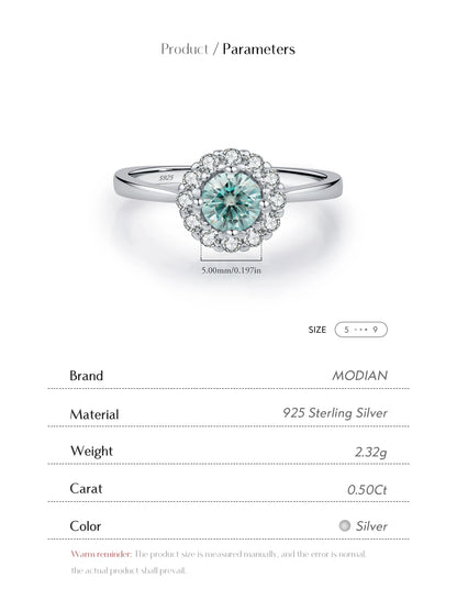 Teal Halo Moissanite Ring