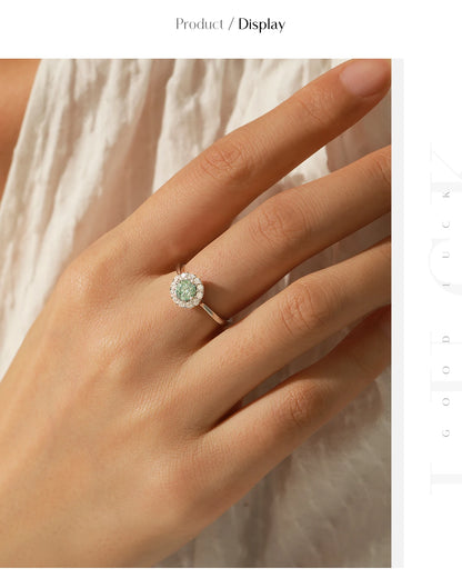 Teal Halo Moissanite Ring