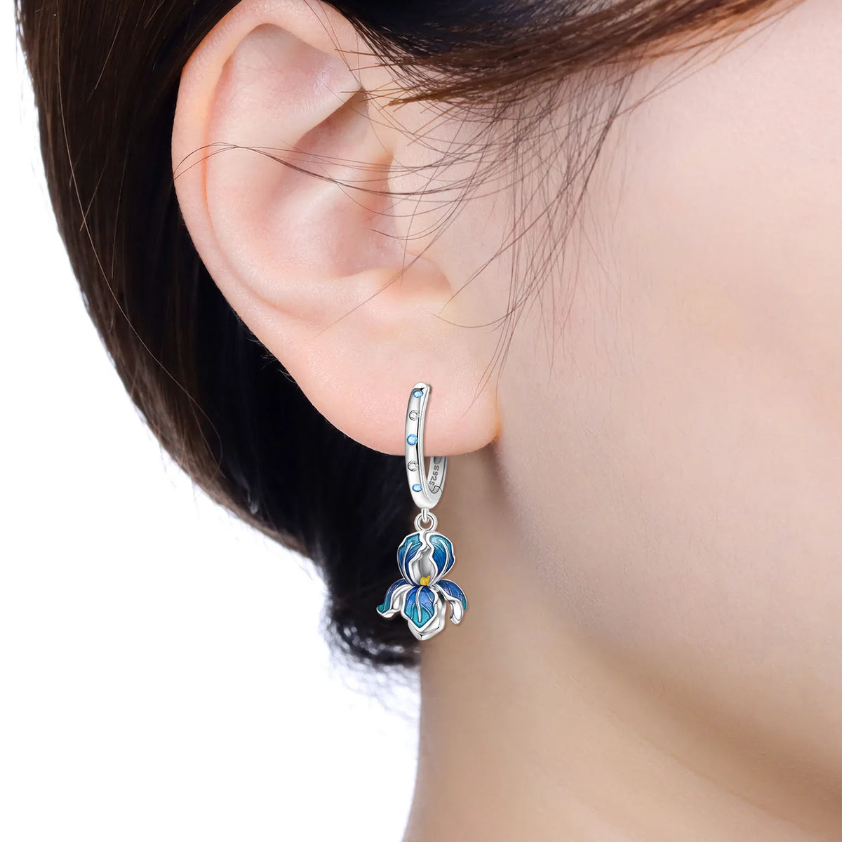 Iris Flower Sterling Silver Drop Earrings