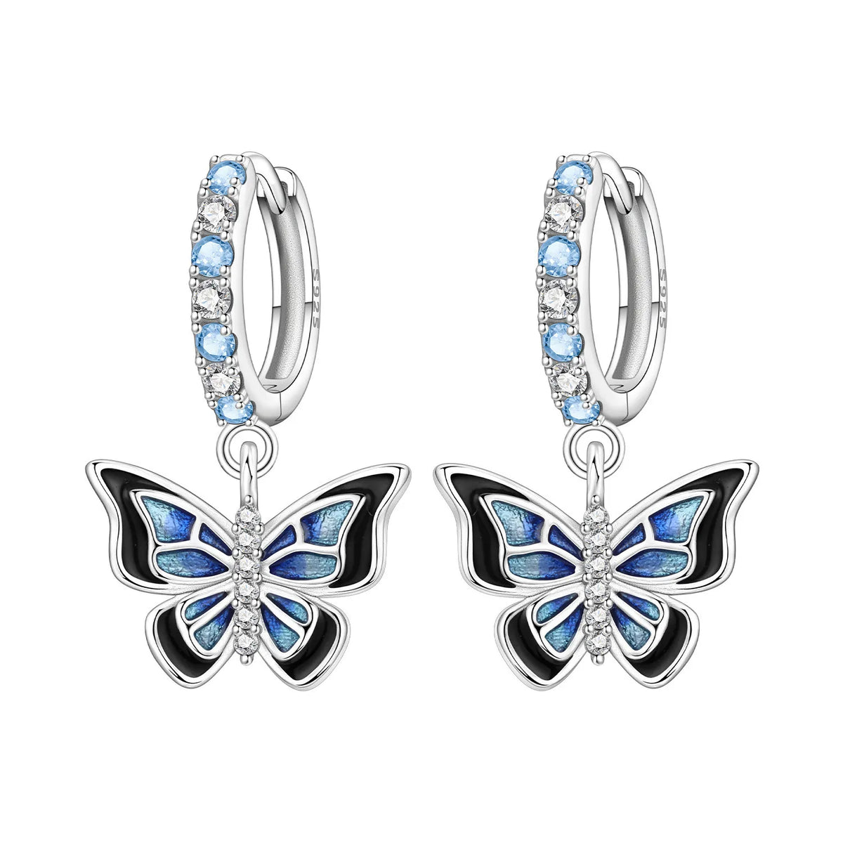 Iris Flower Sterling Silver Drop Earrings