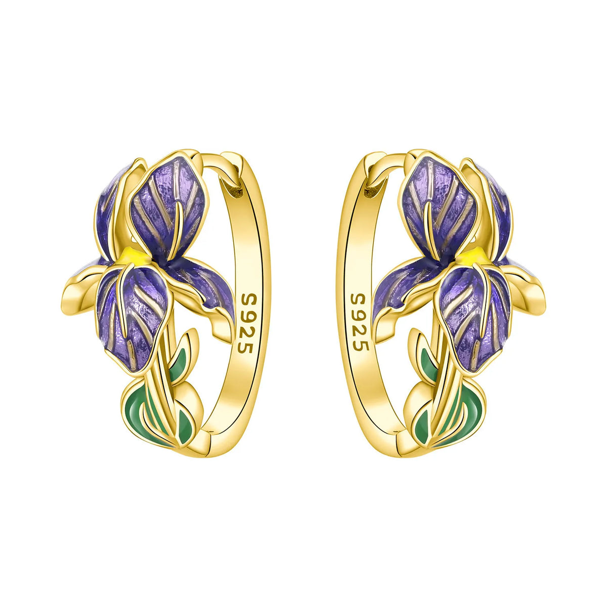 Purple Iris S925 Hoop Earrings