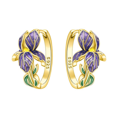 Purple Iris S925 Hoop Earrings