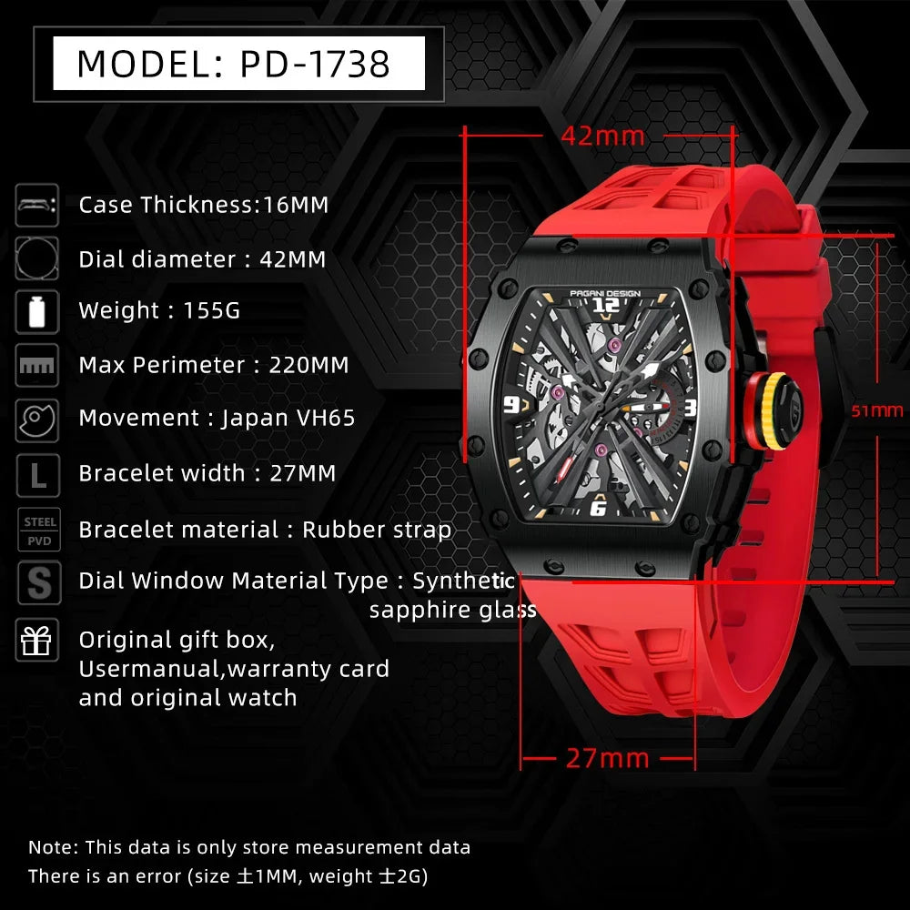 PAGANI DESIGN PD-1738 Skeleton Quartz Watch