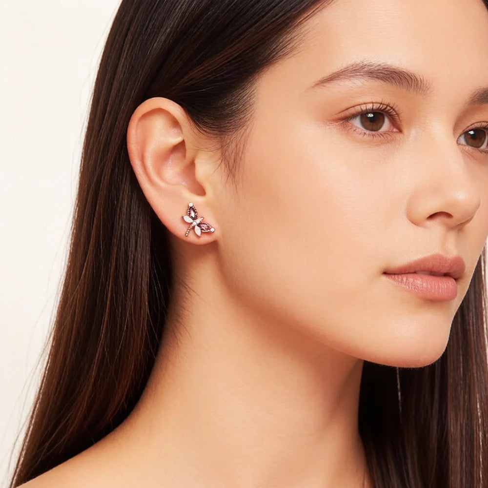 Pastel Dragonfly Sterling Silver Stud Earrings