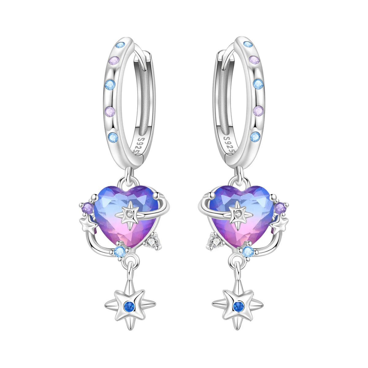Purple Clover Sterling Silver Drop Earrings