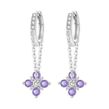 Purple Clover Sterling Silver Drop Earrings