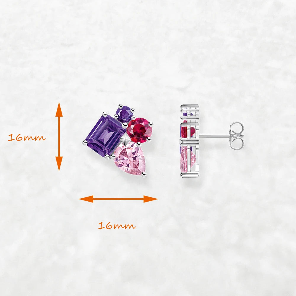 Pink & Violet Zircon Stud Earrings