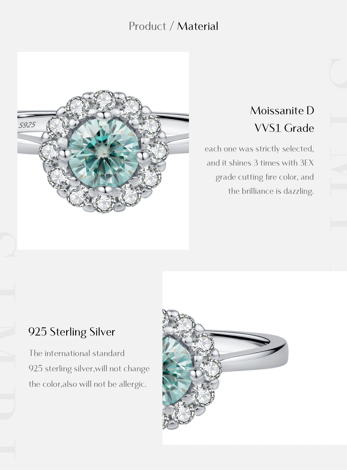 Teal Halo Moissanite Ring