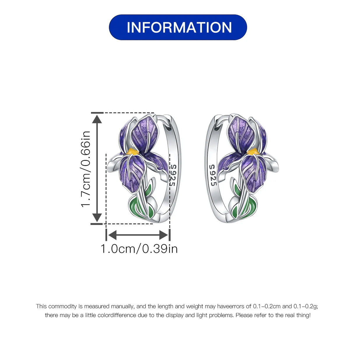 Purple Iris S925 Hoop Earrings
