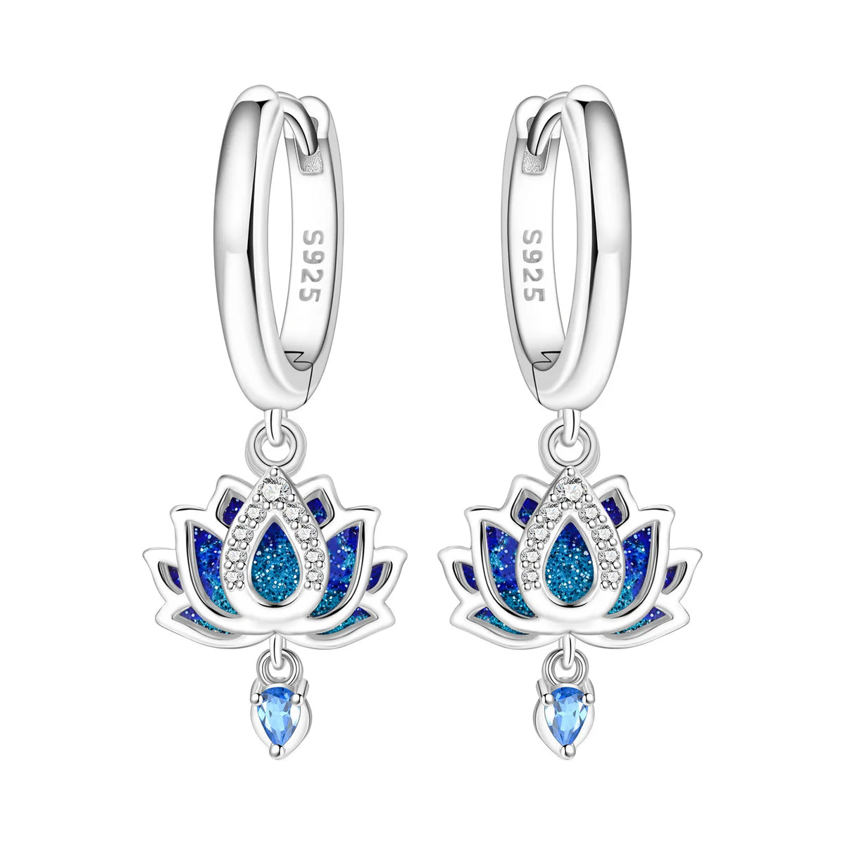 Iris Flower Sterling Silver Drop Earrings