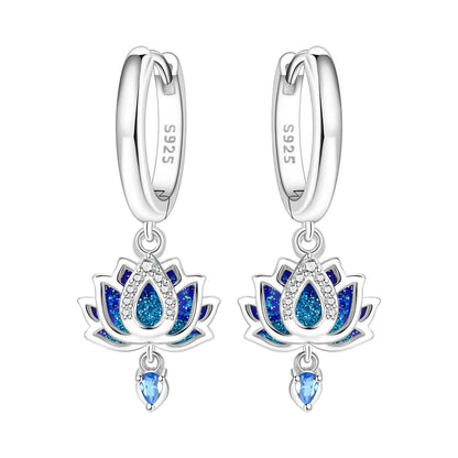 Iris Flower Sterling Silver Drop Earrings