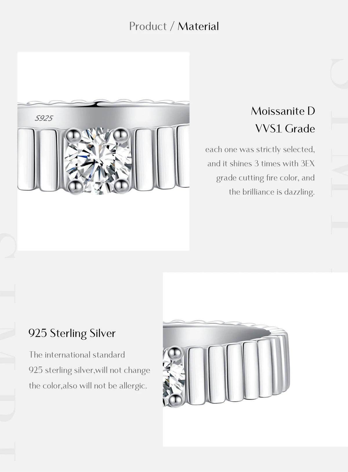 Ribbed Moissanite Band Ring