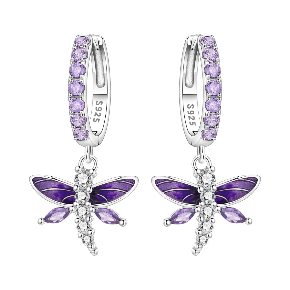Iris Flower Sterling Silver Drop Earrings