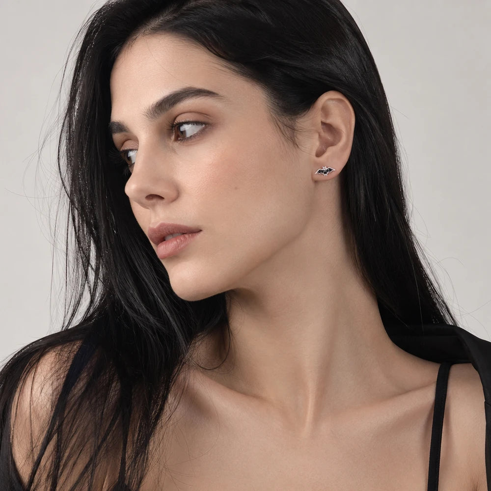 Moonless Night Bat Stud Earrings