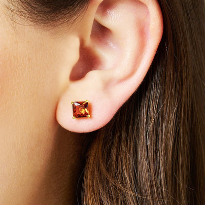 Orange Princess-Cut Zircon Stud Earrings