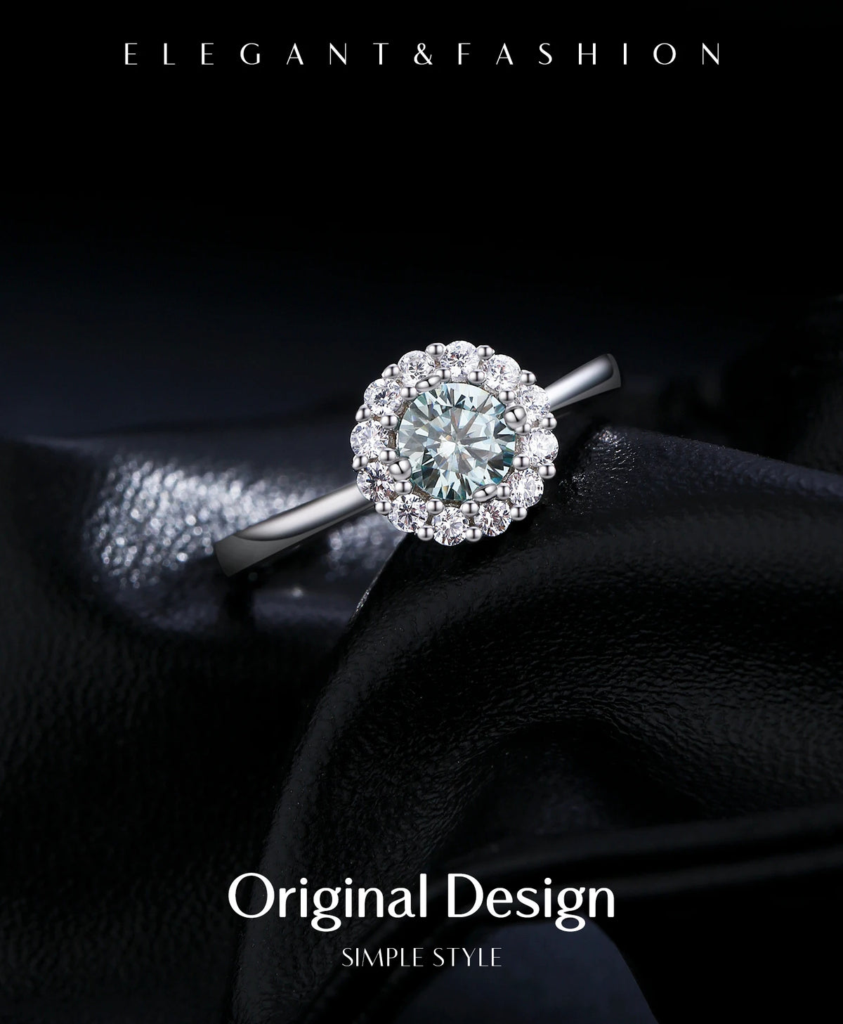 Teal Halo Moissanite Ring