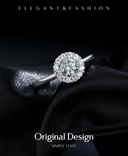 Teal Halo Moissanite Ring