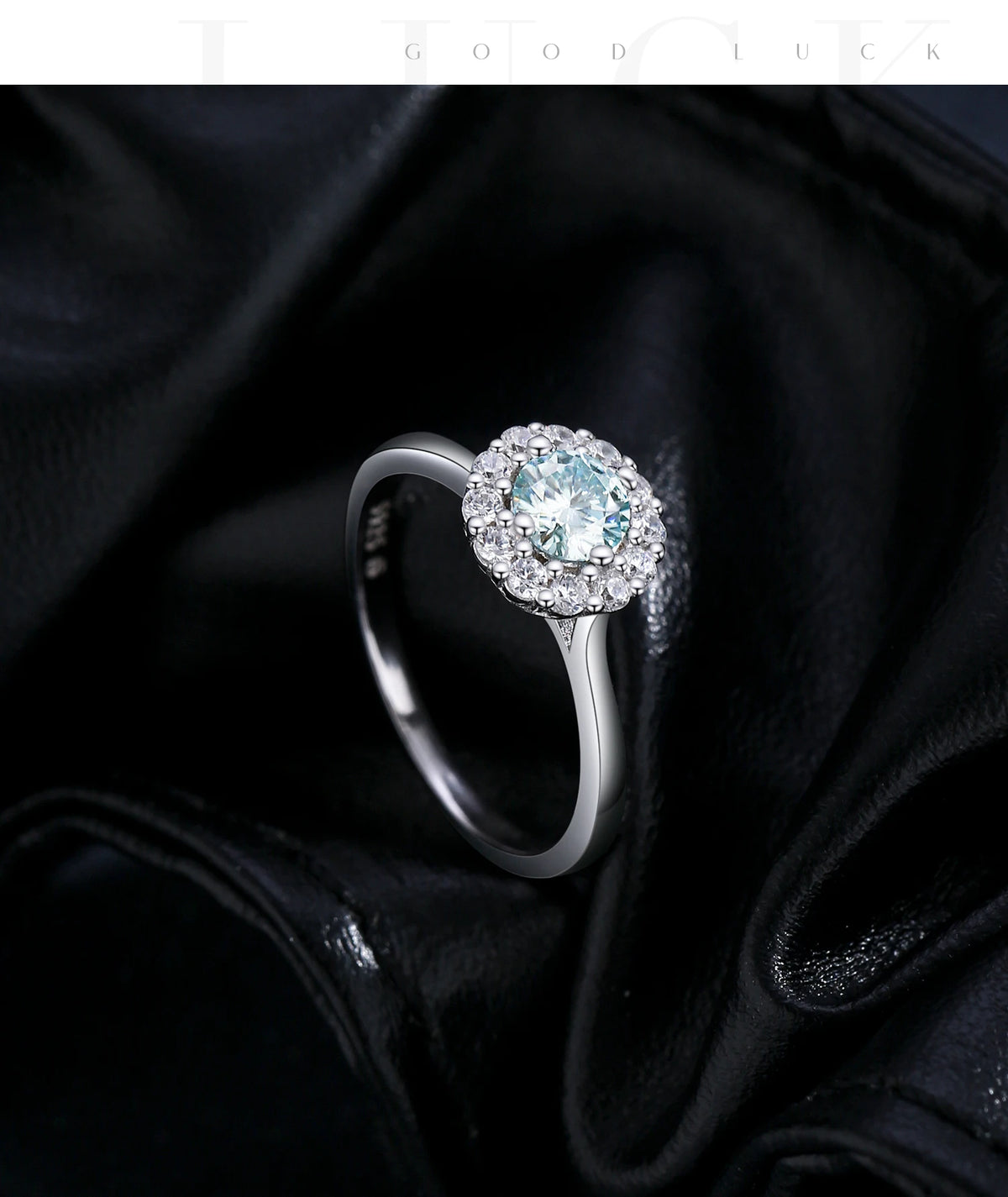 Teal Halo Moissanite Ring