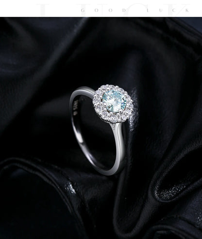 Teal Halo Moissanite Ring