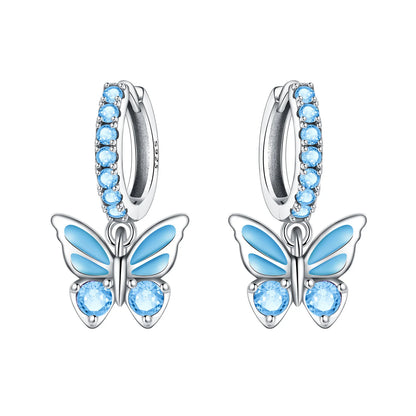 Blue Butterfly Sterling Silver Drop Earrings