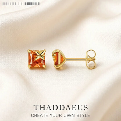 Orange Star Zircon Stud Earrings