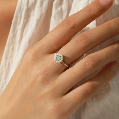 Teal Halo Moissanite Ring
