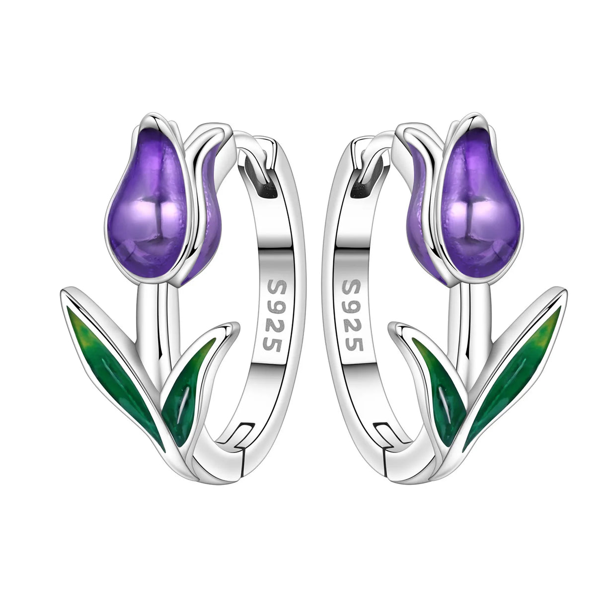 Purple Iris S925 Hoop Earrings