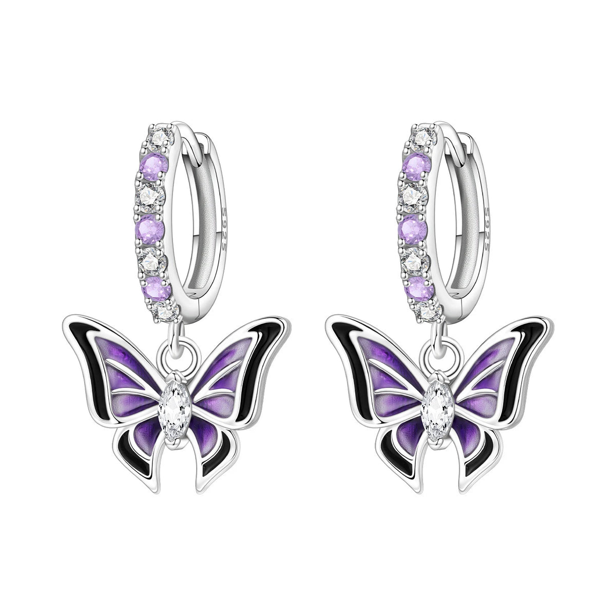 Iris Flower Sterling Silver Drop Earrings