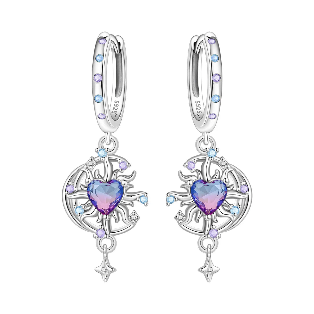 Purple Clover Sterling Silver Drop Earrings